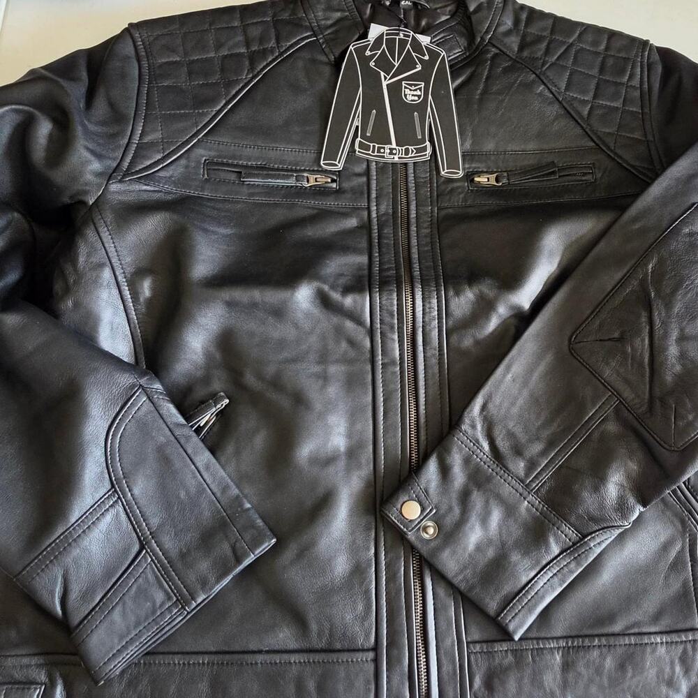 Womens real leather black biker